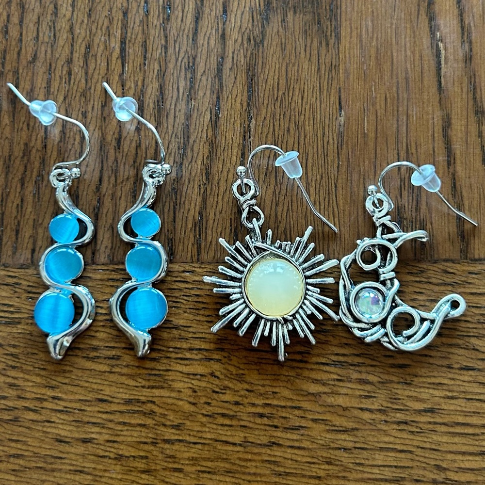 Silver-tone Dangle Earrings - 2 Pairs